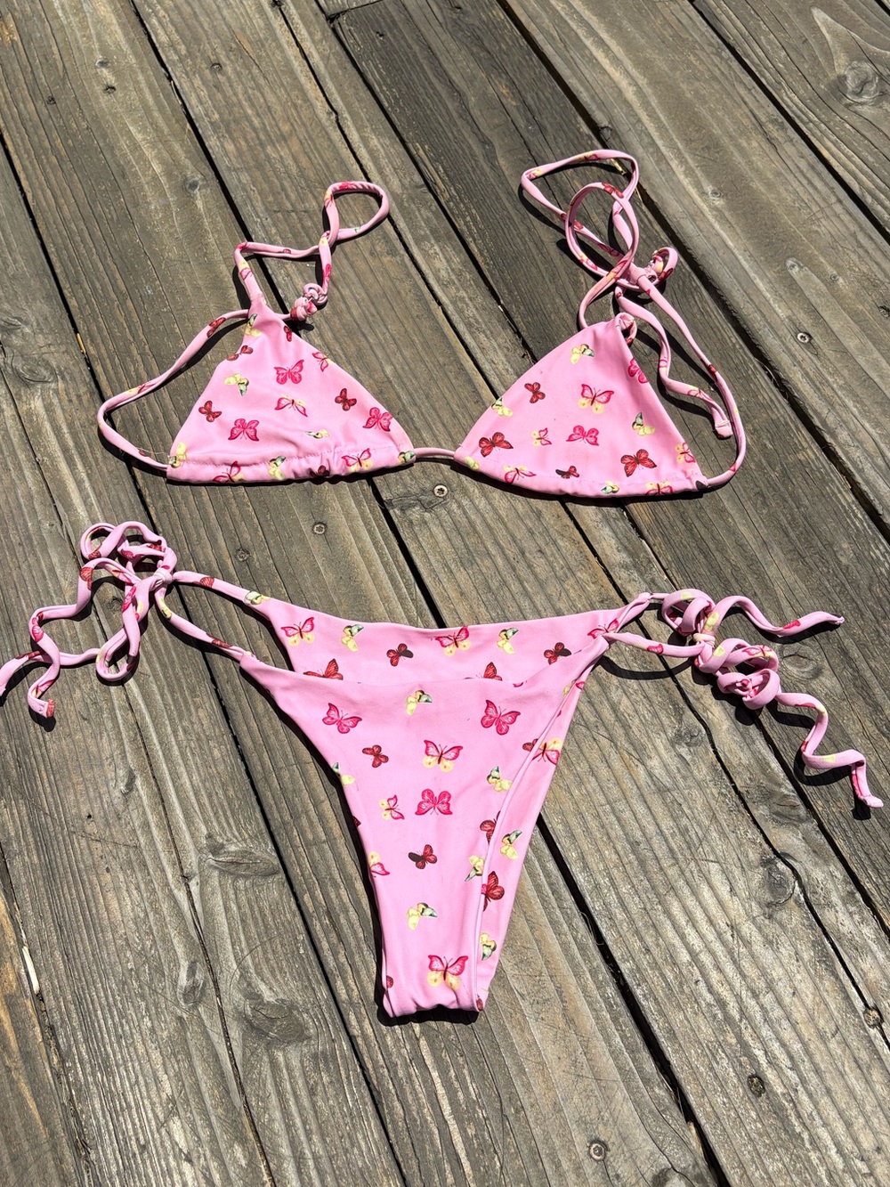 Pink Butterfly Print String Bikini
